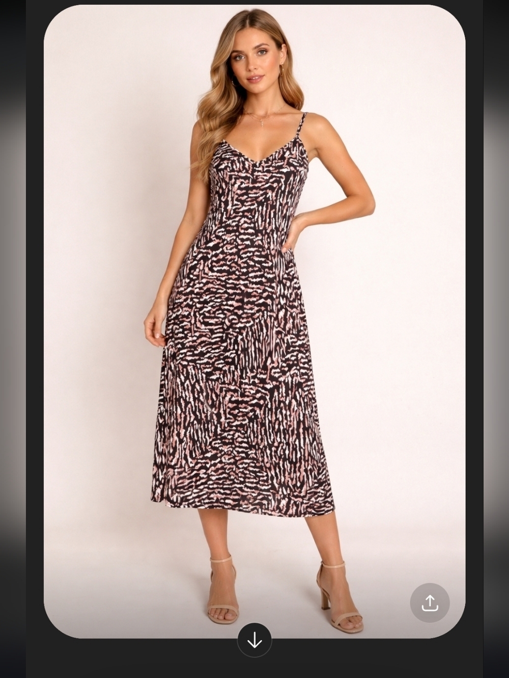 Calvin Klein Pink and Black Printed Spaghetti-Strap Midi Dress